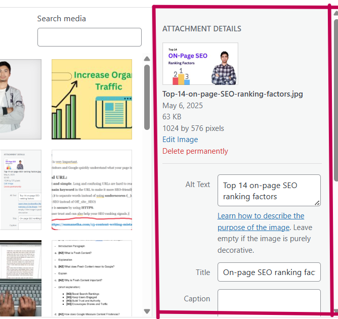 Image optimization for on-page SEO ranking factors 