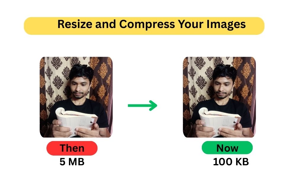 Resize and compress images from 5 MB to 100 KB.