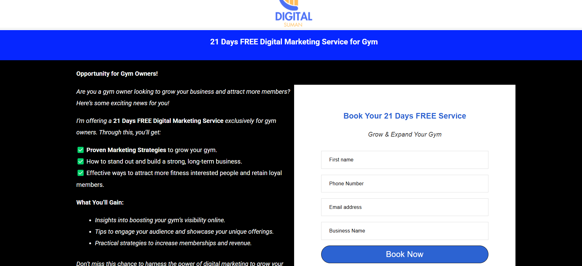 Landing page with strong CTA