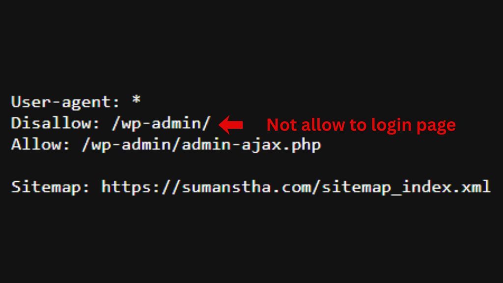 Robot .txt applied to my WordPress login page.