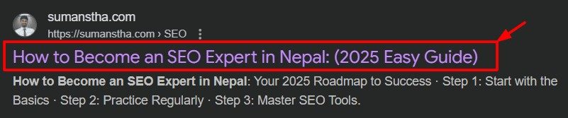 Title tag of the blog "how to become an SEO expert in Nepal?"