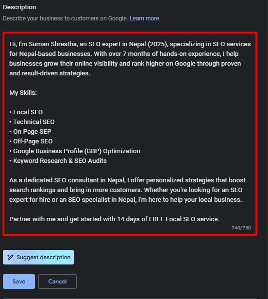 SEO Optimized Business Description