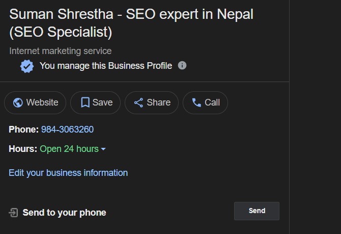 Google Business Profile Dashboard of Suman Shrestha