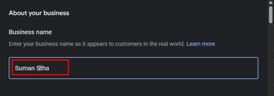 Placing Business Name in Google Business Profile (GBP)