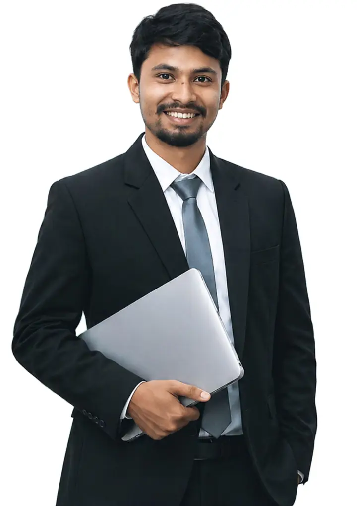 Suman Shrestha, SEO consultant in Nepal, holding a laptop